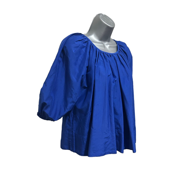 NWT Madewell Shirred Puff-Sleeve Top in Cotton-Silk Voile in blue size XS - Picture 3 of 10